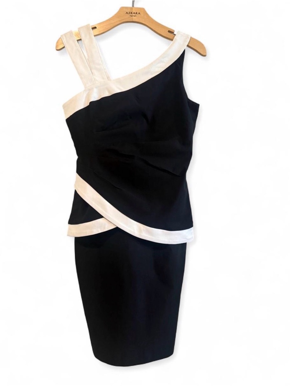 Joseph Ribkoff Asymmetric Black and white One-Shoulder Dress zipper back